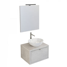 Carica l'immagine nel visualizzatore di Gallery, Mobile Bagno Sospeso 60cm Effetto Cemento Grigio Cielo Con Specchio DOMINO