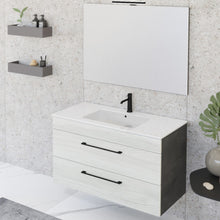 Carica l'immagine nel visualizzatore di Gallery, Mobile Bagno Sospeso 100cm Con Specchio Olmo Bianco E Lava FACILE