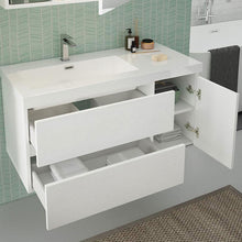 Carica l'immagine nel visualizzatore di Gallery, Mobile Bagno Sospeso Bianco Larice 100cm Due Cassetti E Sportello MOOD-100