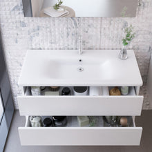 Carica l'immagine nel visualizzatore di Gallery, Mobile Bagno Sospeso Bianco Larice Con Lavabo Ceramico 100cm MOOD-756