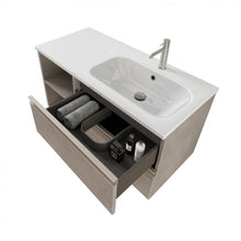 Carica l'immagine nel visualizzatore di Gallery, Mobile Bagno Sospeso 100cm Con Ripiano A Sinistra E Specchiera Cemento Grigio Caldo DUBON