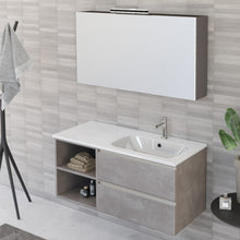 Carica l'immagine nel visualizzatore di Gallery, Mobile Bagno Sospeso 100cm Con Ripiano A Sinistra E Specchiera Cemento Grigio Caldo DUBON