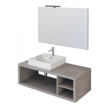 Carica l'immagine nel visualizzatore di Gallery, Mobile Bagno Sospeso 110cm Effetto Cemento Grigio Caldo Con Ripiano A Destra E Specchio DOMINO