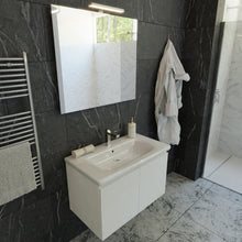 Carica l'immagine nel visualizzatore di Gallery, Mobile Bagno Sospeso 80cm Larice Bianco Con Sportelli DUO-219-BL