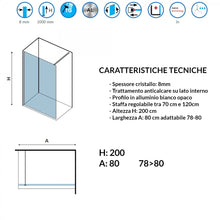 Carica l'immagine nel visualizzatore di Gallery, Parete Doccia Walk-In Cristallo Trasparente H200cm 8mm Profilo Bianco