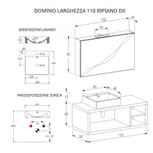 Carregar imagem no visualizador da galeria, Armário de banheiro suspenso de 110 cm com efeito concreto cinza-céu, prateleira à direita e espelho DOMINO
