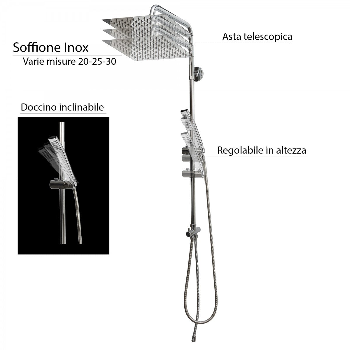 Coluna de chuveiro com ducha manual e chuveiro quadrado 20 25 30 ELISEA-Q