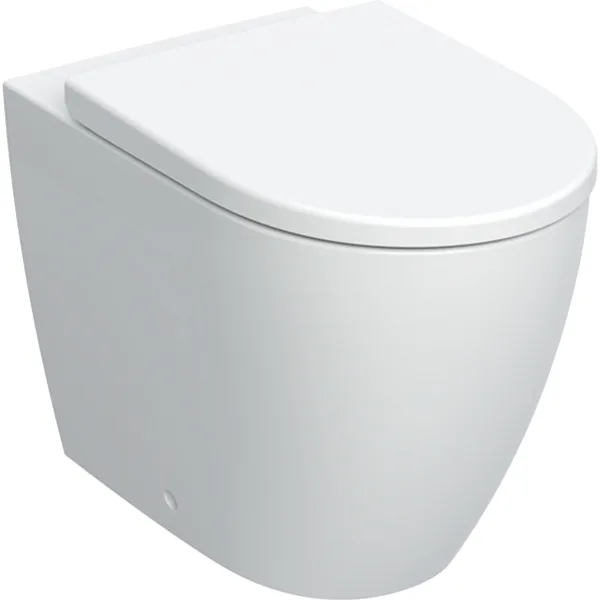 Conjunto de sanita de chão Geberit iCon, encostada à parede, fixação oculta, sem rebordo, com assento sanitário