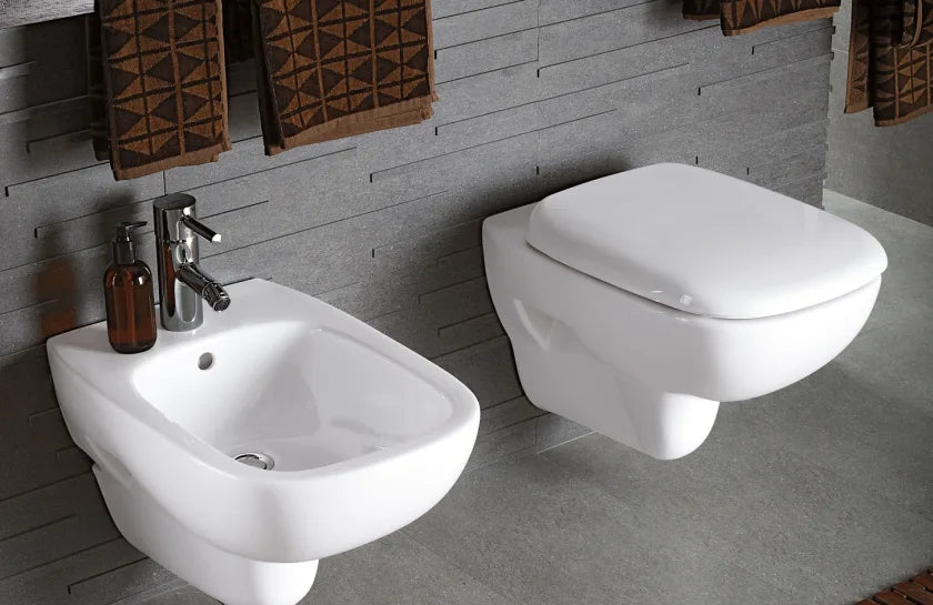 Conjunto de vaso sanitário e bidê suspenso Geberit Fantasia Rimfree