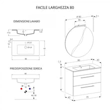 Carica l'immagine nel visualizzatore di Gallery, Mobile Bagno Sospeso 80cm Con Specchiera Olmo Bianco E Lava FACILE
