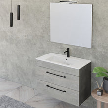 Carica l'immagine nel visualizzatore di Gallery, Mobile Bagno Sospeso 80cm Con Specchio Cemento Legno E Lava FACILE
