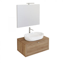 Carica l&#39;immagine nel visualizzatore di Gallery, Mobile Bagno Sospeso 80cm Rovere Farnia Con Specchio DOMINO
