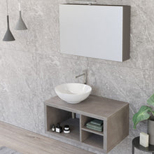 Carica l'immagine nel visualizzatore di Gallery, Mobile Bagno Sospeso 80cm Effetto Cemento Grigio Caldo Con Ripiano A Destra E Specchiera DOMINO
