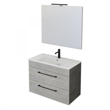 Carica l'immagine nel visualizzatore di Gallery, Mobile Bagno Sospeso 80cm Con Specchio Cemento Legno E Lava FACILE
