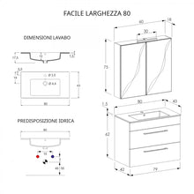 Carregar imagem no visualizador da galeria, Armário de banheiro suspenso de 80 cm com espelho em acabamento olmo e lava EASY 
