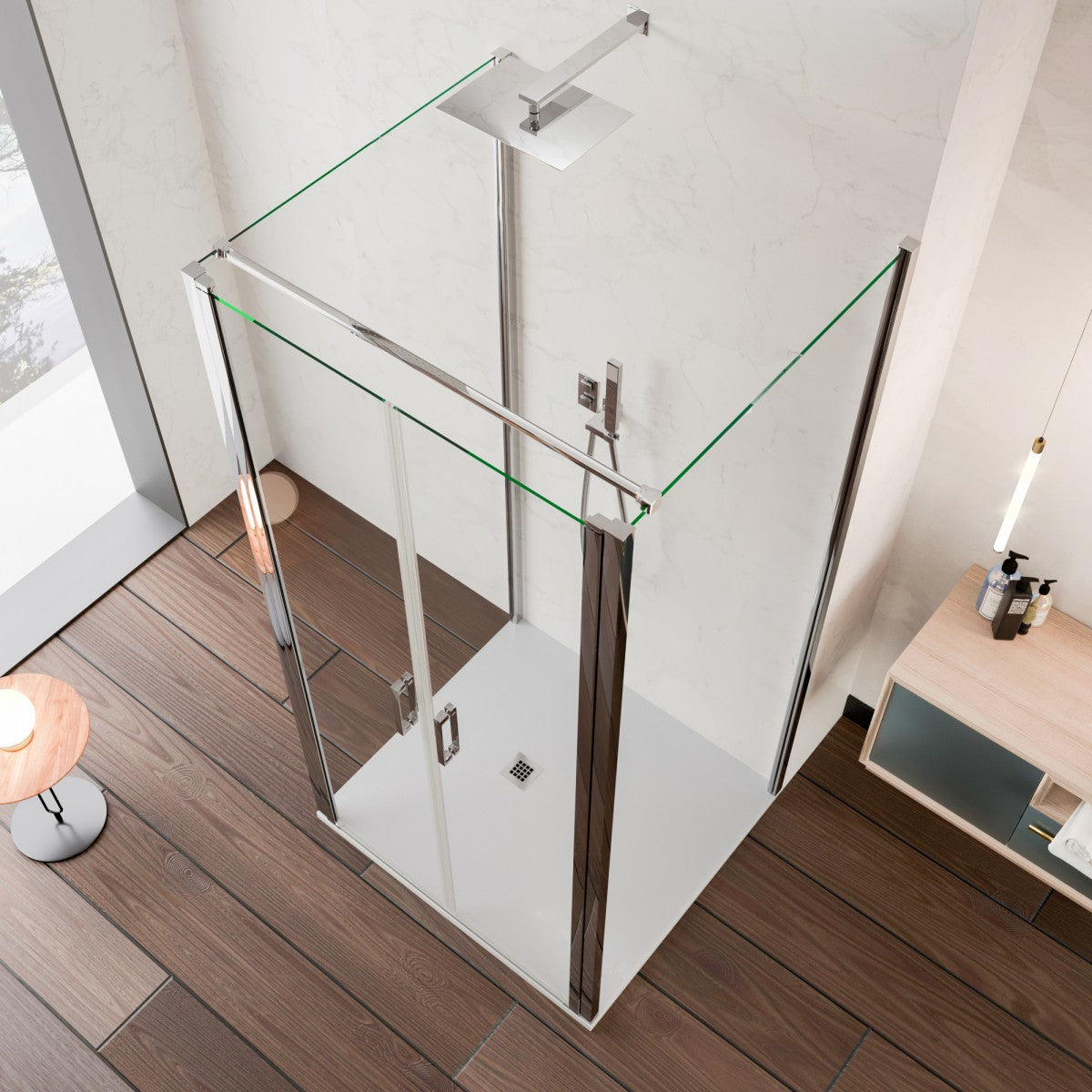 Box de banheiro de três lados sem perfis transparente 6mm H195 DOBLA