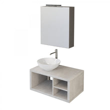 Carica l'immagine nel visualizzatore di Gallery, Mobile Bagno Sospeso 80cm Effetto Cemento Grigio Cielo Con Ripiano A Destra E Specchiera DOMINO
