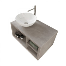 Carica l'immagine nel visualizzatore di Gallery, Mobile Bagno Sospeso 80cm Effetto Cemento Grigio Caldo Con Ripiano A Destra E Specchiera DOMINO
