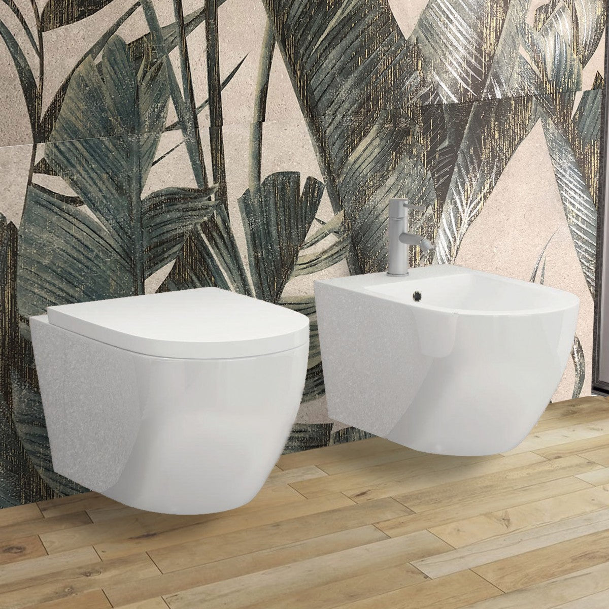 Louças sanitárias suspensas de parede arredondadas, bidê e vaso sanitário sem aro, fechamento suave NEST