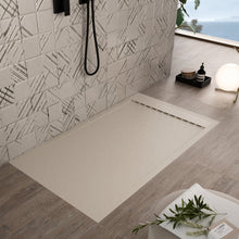 Carregar imagem no visualizador da galeria, Base de chuveiro PRESTIGE em resina de mármore creme com efeito de cimento-pedra 
