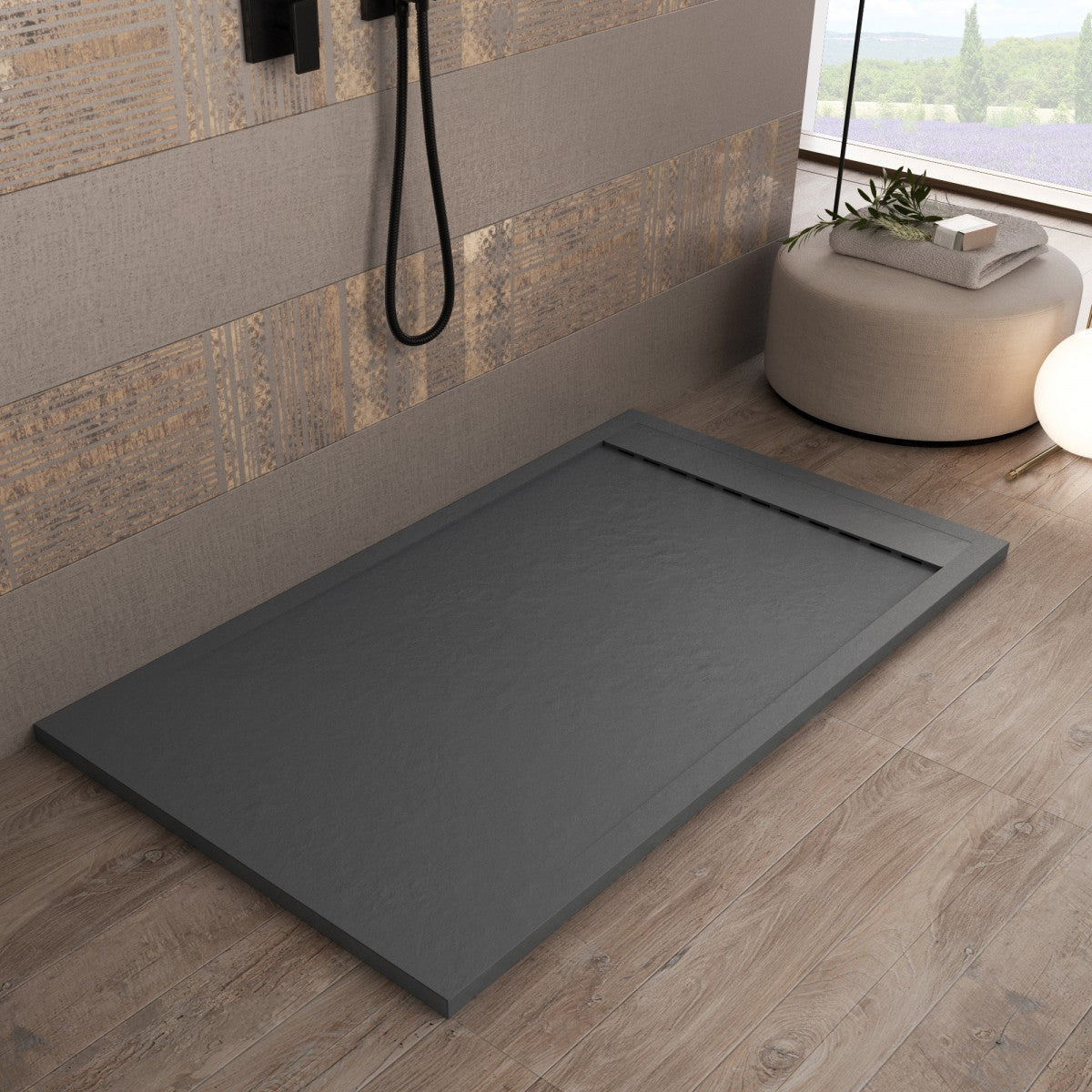 Piatto Doccia In Marmoresina Grigio Scuro Effetto Pietra Cemento PRESTIGE