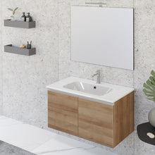 Carica l'immagine nel visualizzatore di Gallery, Mobile Bagno Sospeso 80cm Con Due Ante E Specchio Rovere Farnia DUBON
