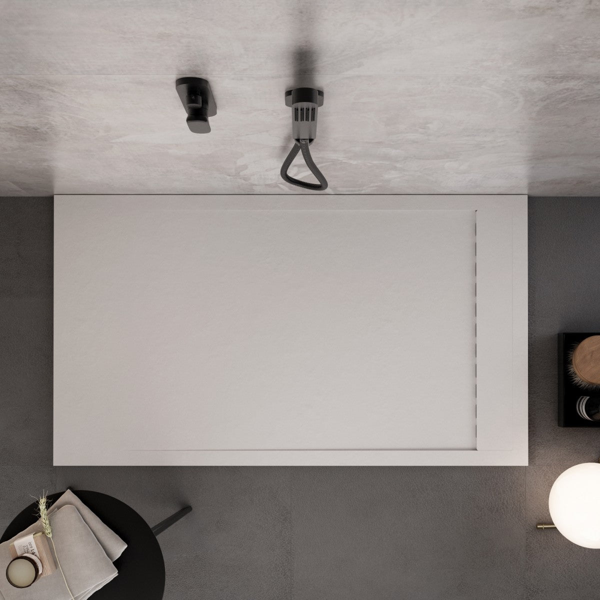 Piatto Doccia In Marmo resina Bianco Effetto Pietra Cemento PRESTIGE