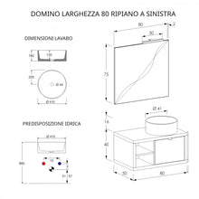 Carregar imagem no visualizador da galeria, Armário de banheiro suspenso de carvalho de 80 cm com espelho DOMINO
