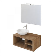 Carica l&#39;immagine nel visualizzatore di Gallery, Mobile Bagno Sospeso 80cm Rovere Farnia Con Ripiano A Destra E Specchio DOMINO

