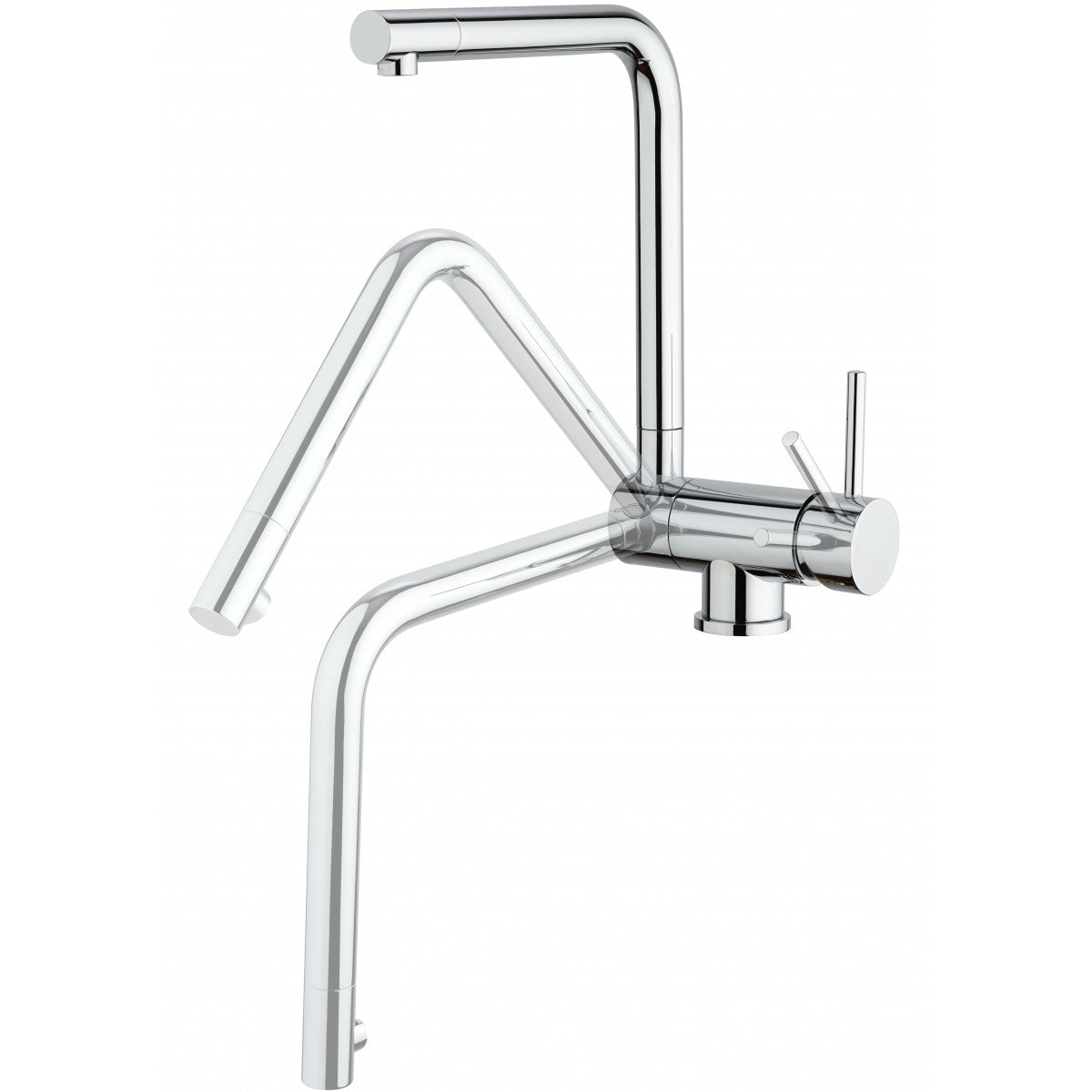 Torneira de Cozinha Puro Chrome para Janela. Misturador de cozinha basculante para janela com bica em L. Produzida pela Rubinetteria I Crolla, a Puro é uma torneira de cozinha com garantia de fabricação italiana.