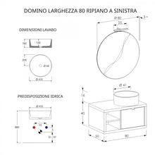 Carica l'immagine nel visualizzatore di Gallery, Mobile Bagno Sospeso 80cm Effetto Cemento Grigio Cielo Con Ripiano A Sinistra E Specchio DOMINO
