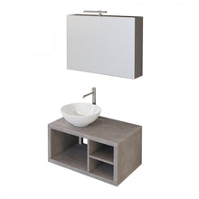 Carica l'immagine nel visualizzatore di Gallery, Mobile Bagno Sospeso 80cm Effetto Cemento Grigio Caldo Con Ripiano A Destra E Specchiera DOMINO
