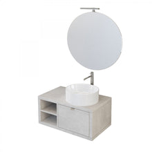 Carica l'immagine nel visualizzatore di Gallery, Mobile Bagno Sospeso 80cm Effetto Cemento Grigio Cielo Con Ripiano A Sinistra E Specchio DOMINO

