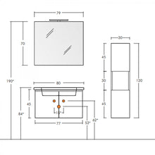 Carregar imagem no visualizador da galeria, Móvel de casa de banho suspenso de 80 cm em EUCALIPTO cinza com espelho, candeeiro e coluna

