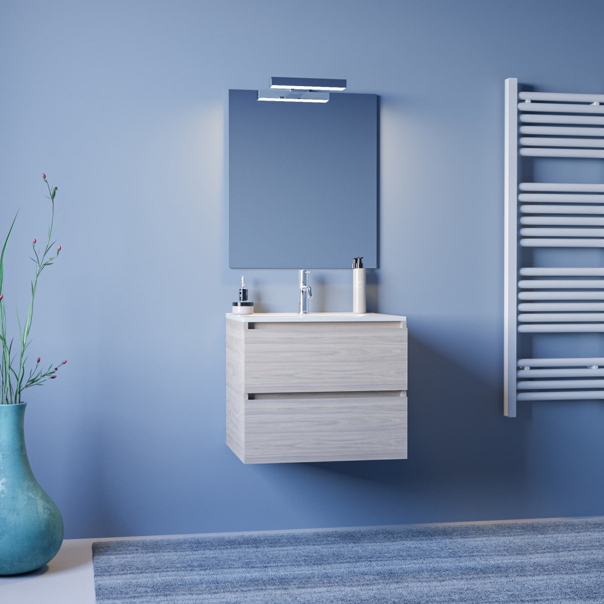 Mobile Bagno Sospeso Bianco 60 Cm Con Specchio ALBA-60