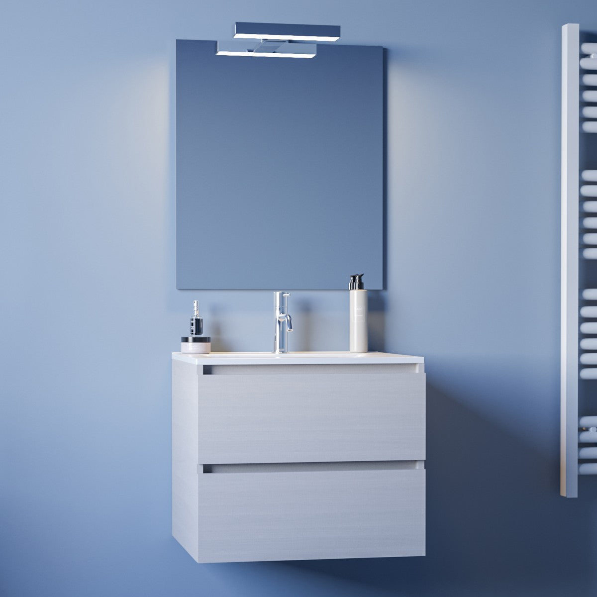 Mobile Bagno Sospeso Bianco 60cm Con Specchio ALBA-60