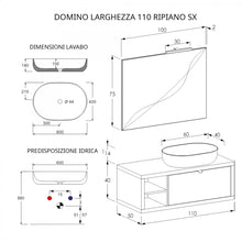 Carregar imagem no visualizador da galeria, Armário de banheiro suspenso de 110 cm com efeito de concreto cinza quente, prateleira à esquerda e espelho DOMINO 
