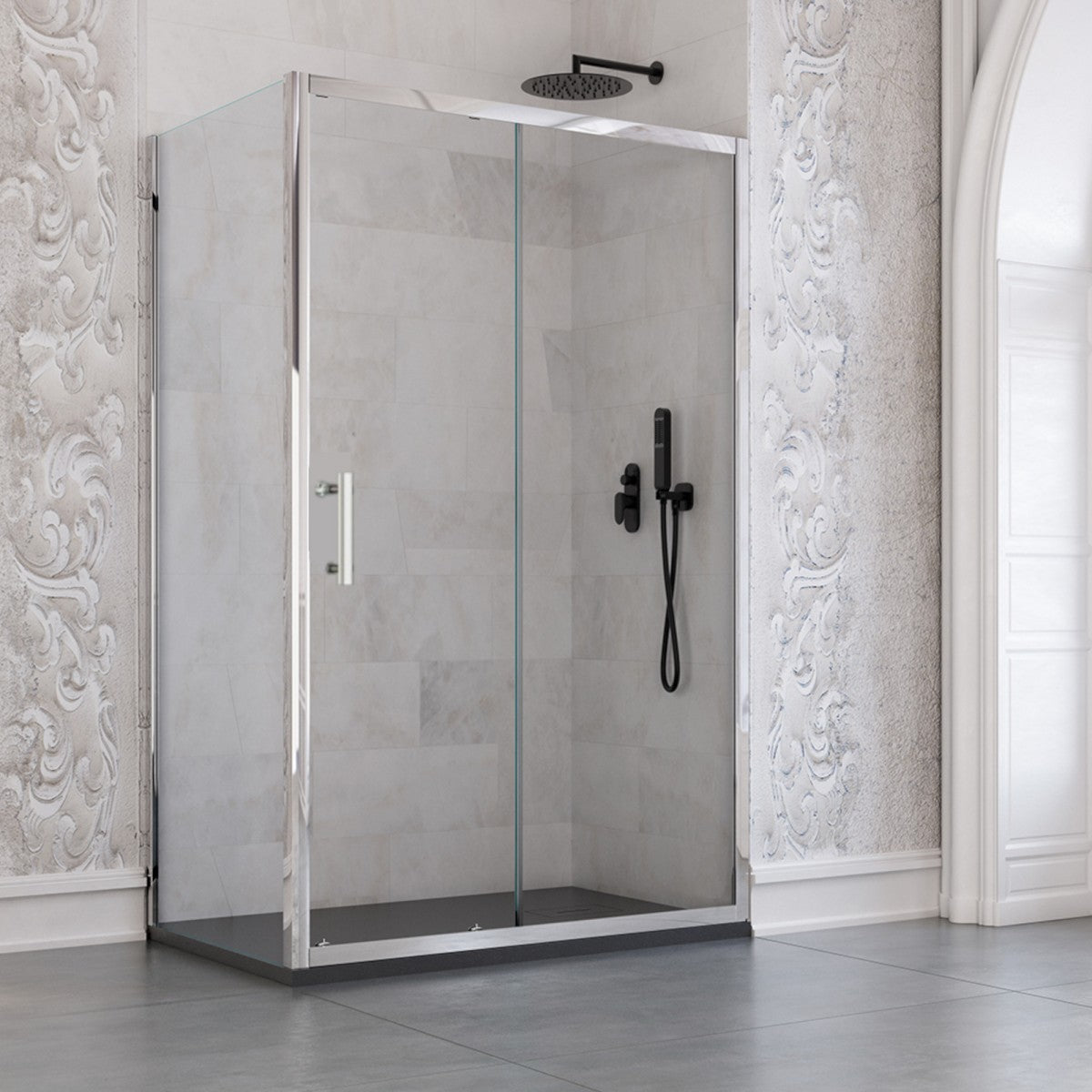 Box Doccia Angolare Scorrevole Trasparente Con Lato Fisso H190cm 6mm BIG