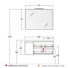 Carregar imagem no visualizador da galeria, Armário de banheiro suspenso em lariço branco MOOD-100, 100 cm, duas gavetas e porta

