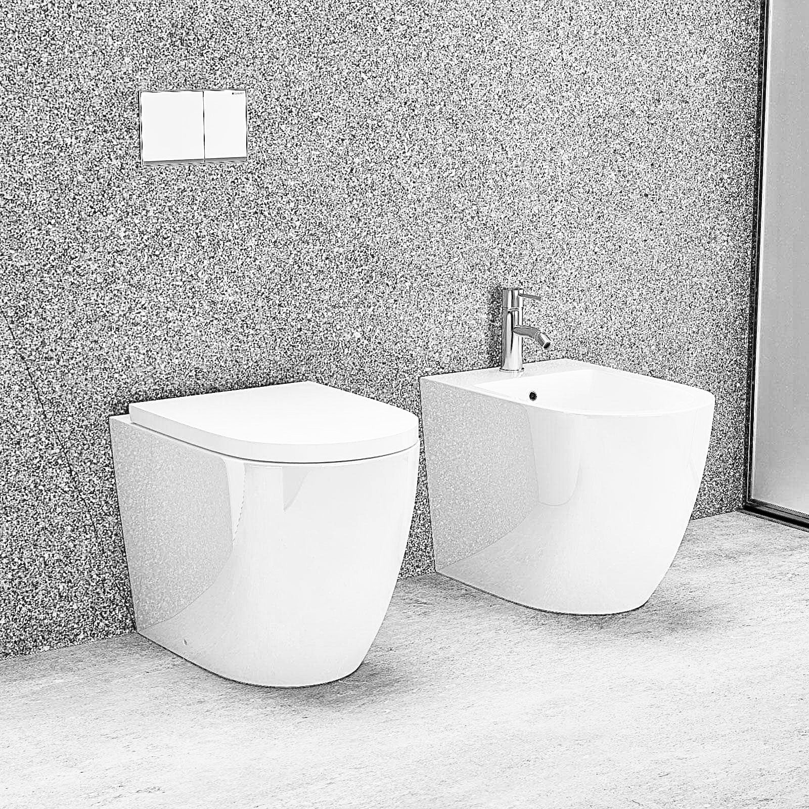Sanitari filomuro ceramica vaso + bidet + sedile SoftClose