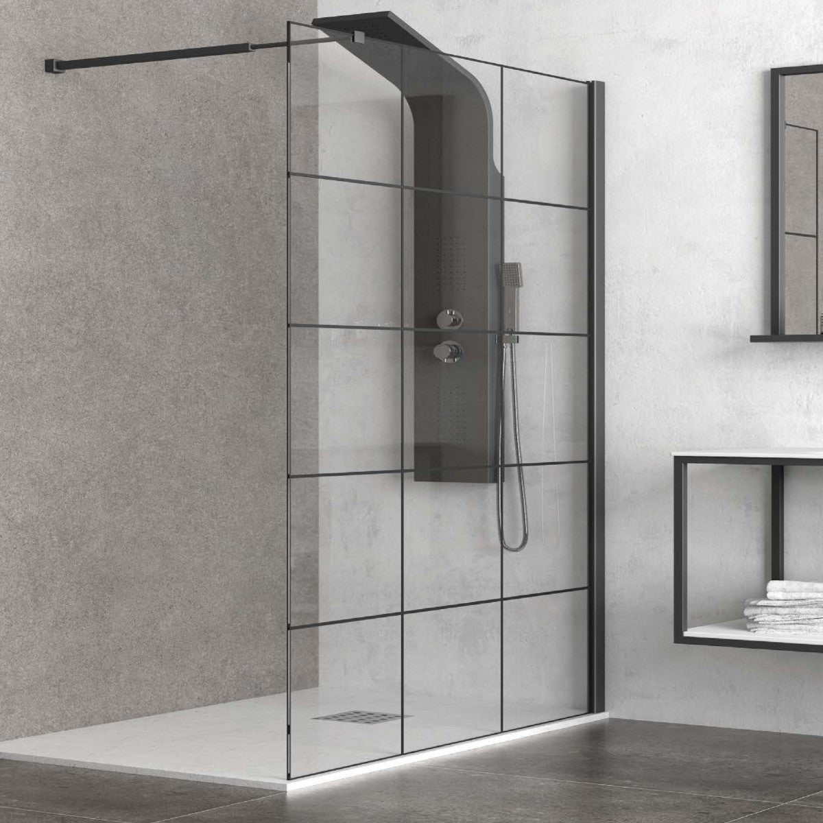 Parete Doccia Walk-In Cristallo Serigrafato H200cm 6mm Profilo Nero NEROFREE1