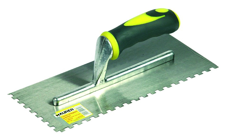 Desempenadeira retangular dentada MAURER® Desempenadeira de aço para gesso / Madeira de bordo cm 28×12 cod. 91172 5x7 esquerda