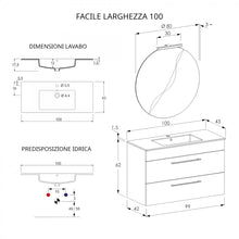 Carica l'immagine nel visualizzatore di Gallery, Mobile Bagno Sospeso 100cm Con Specchiera Finitura Olmo E Lava FACILE
