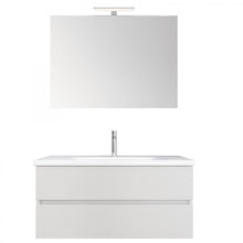 Carregar imagem no visualizador da galeria, Armário de banheiro suspenso em lariço branco MOOD-756 com pia de cerâmica de 100 cm
