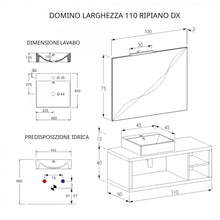 Carica l'immagine nel visualizzatore di Gallery, Mobile Bagno Sospeso 110cm Effetto Cemento Grigio Caldo Con Ripiano A Destra E Specchio DOMINO
