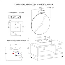 Carregar imagem no visualizador da galeria, Armário de banheiro suspenso em carvalho de 110 cm com prateleira à direita e espelho DOMINO 
