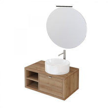 Carica l&#39;immagine nel visualizzatore di Gallery, Mobile Bagno Sospeso 80cm Rovere Farnia Con Ripiano A Sinistra E Specchio DOMINO
