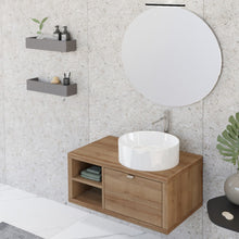 Carica l&#39;immagine nel visualizzatore di Gallery, Mobile Bagno Sospeso 80cm Rovere Farnia Con Ripiano A Sinistra E Specchio DOMINO
