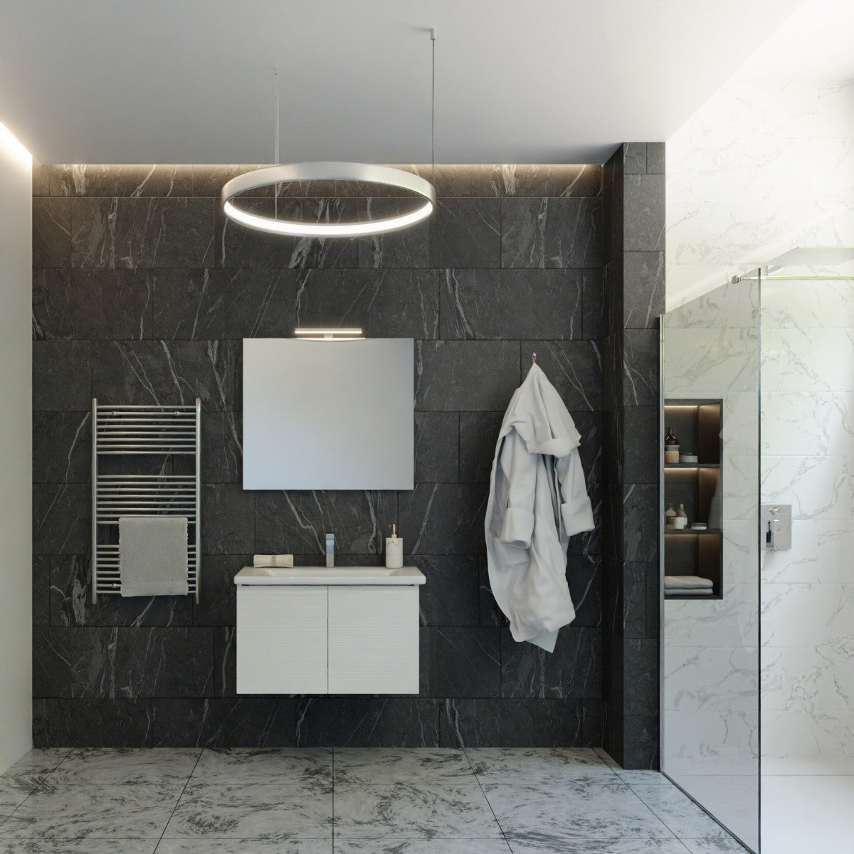 Armário de banheiro suspenso de 80 cm em lariço branco com portas DUO-219-BL
