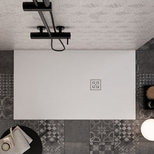 Carregar imagem no visualizador da galeria, Base para chuveiro em resina de mármore branco Star Passion com efeito de pedra de cimento.

